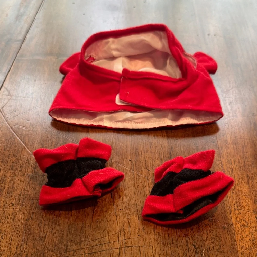 Red and Black Dog Monster Halloween Hat and 2 Mitten Bands for front feet